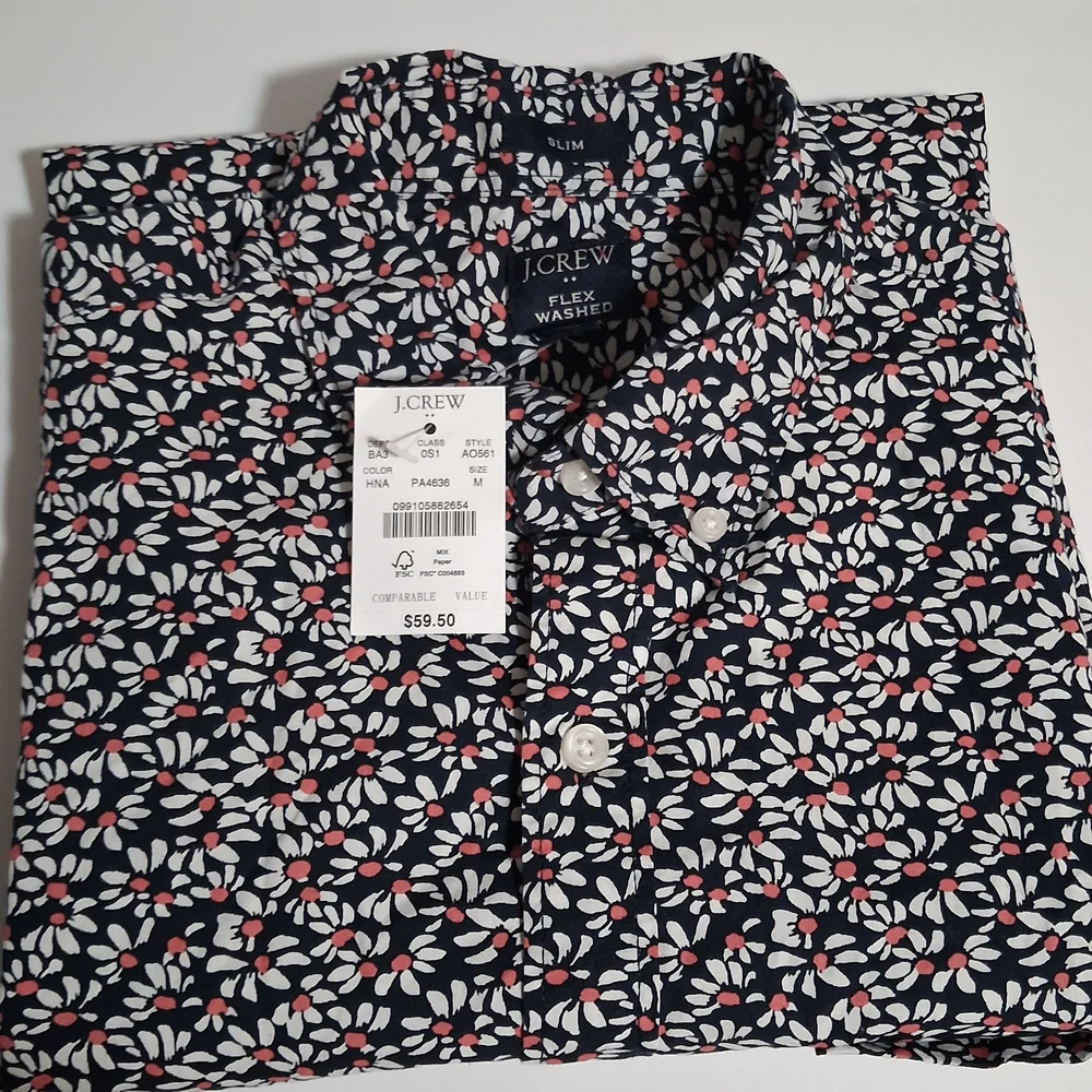 J. Crew Men's Navy‎ Floral Print Short Sleeve Shirt Slim Casual Size M